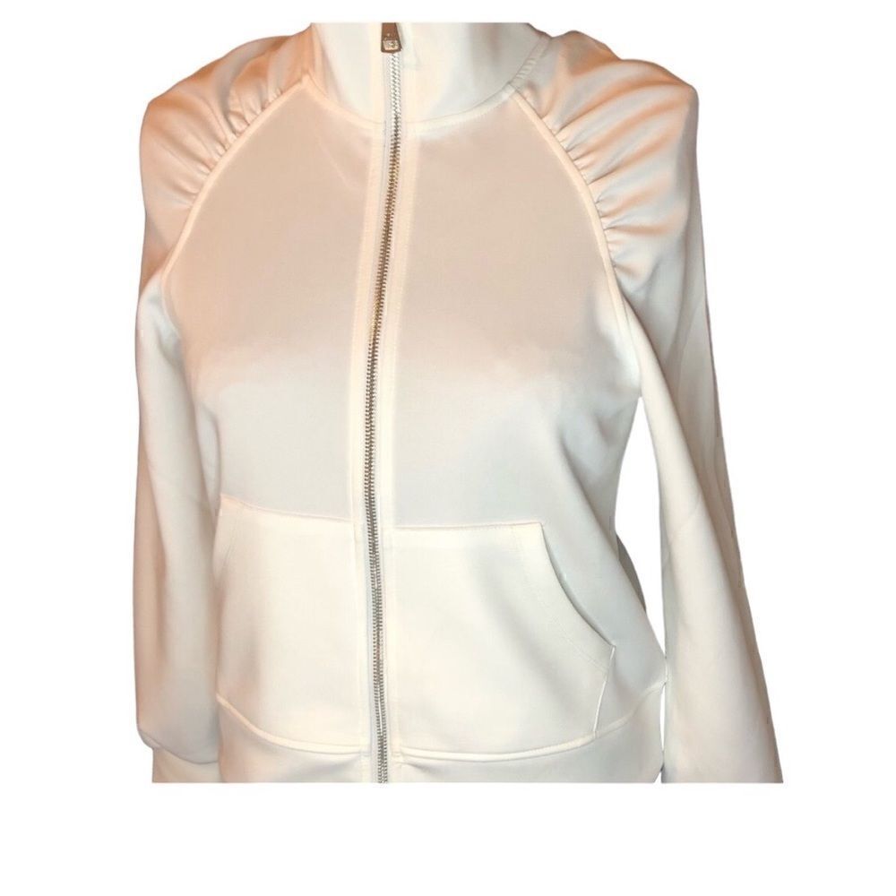 NWT DKNY Women’s White Active Stretch Jacket Zipper Long sleeve Size Large